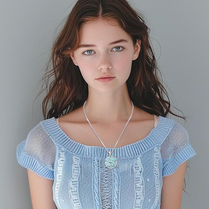 Turquoise Jewelry for Women Men 925 Sterling Silver Pendant Urn Necklaces for Ashes Picture Locket Necklace Thor Hammer Yggdrasil Virgen De Guadalupe St Michael Christopher Judas Witches Knot Necklace