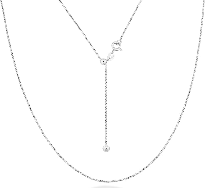 Miabella 925 Sterling Silver or 18K Gold Plated Italian 1mm Adjustable Solid Thin Bolo Box Chain Necklace for Women / 14-24 Inch Slider/Made in Italy