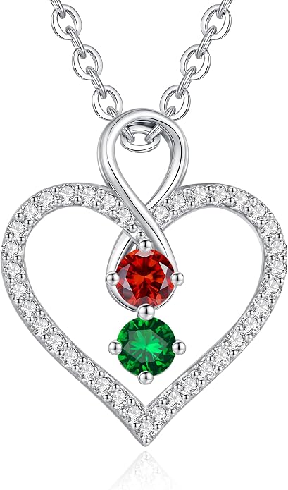 LOUISA SECRET Double Birthstone Necklaces for Women, 925 Sterling Silver Infinity Love Heart Pendant Necklace for Her, Birthday Anniversary Valentine's Day, Christmas, Wedding, Graduation Gift for Her, Personalized Gifts, Jewelry Gifts for Wife Mom Gir...