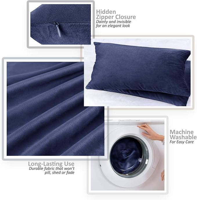 Nestl Throw Pillow Covers, Cozy Velvet Decorative Pillow Covers 12 x 20 Inches, Soft Solid Couch Pillow Covers for Sofa, Bed and Car, Set of 2 - Royal Blue