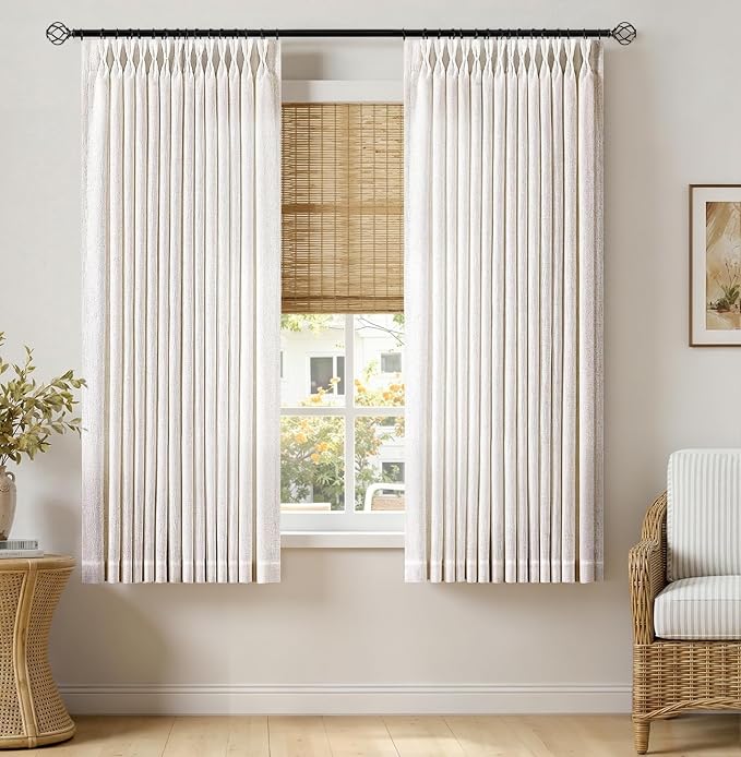 MIULEE Pinch Pleated Thick Linen Curtains 54 Inches Long 2 Panels for Kitchen Bedroom Basement, Linen Textured Memory Trained Drapes Pleat Back Tab Light Filtering Natural Small Short Window Curtains