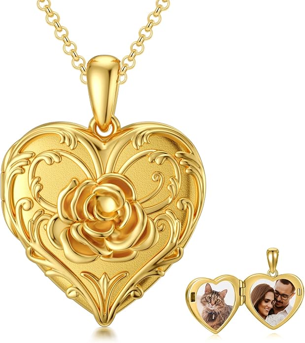 SOULMEET Personalized Silver Locket Necklace That Holds Pictures Photo Keep Someone Near to You, Memorial Custom Lockets Necklaces Letters Engraving for His Her
