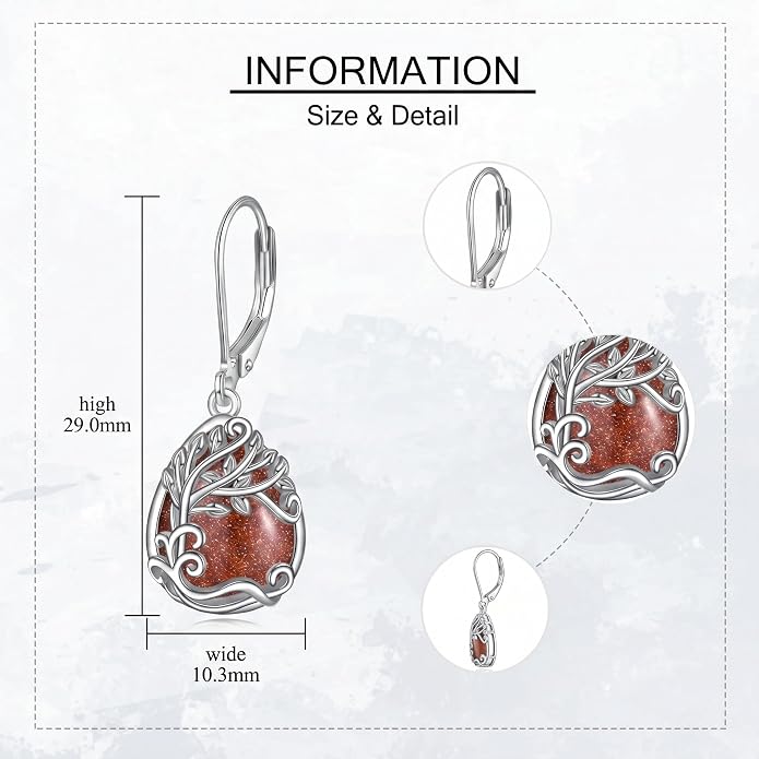 Teardrop Tree of Life/Filigree Earrings for Women Dangle Leverback Earrings Jewelry Gift Anniversary For Her