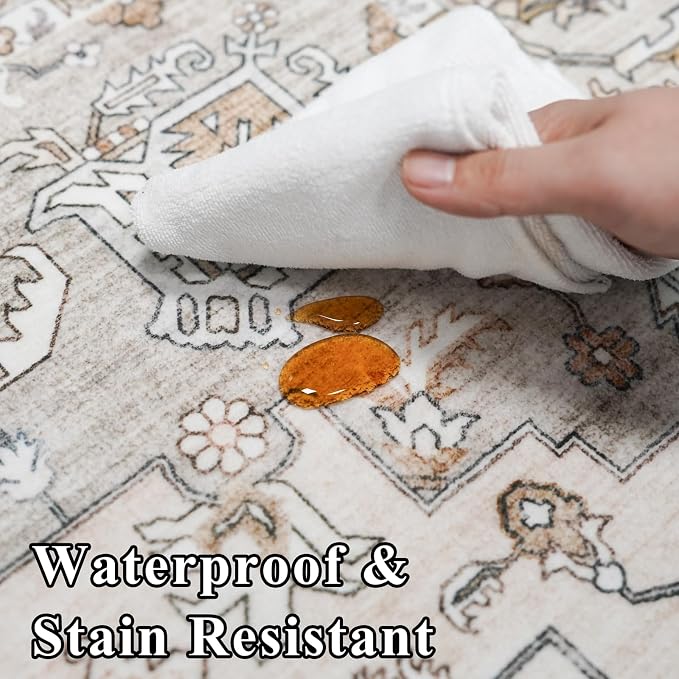 RUUGME Washable 12x15 Area Rug - Large Vintage Area Rugs with Non Slip Backing Stain Resistant Carpet for Bedroom Dining Room Indoor Soft Carpets Home Decor Decoration Mat 12x15 Ivory