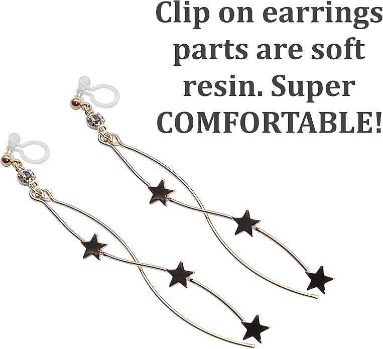 Comfortable Stick Invisible Clip On Earrings Gold Dangle Long Waved Threader Bar Clip-On Non Pierced Earrings Silver For Women,…