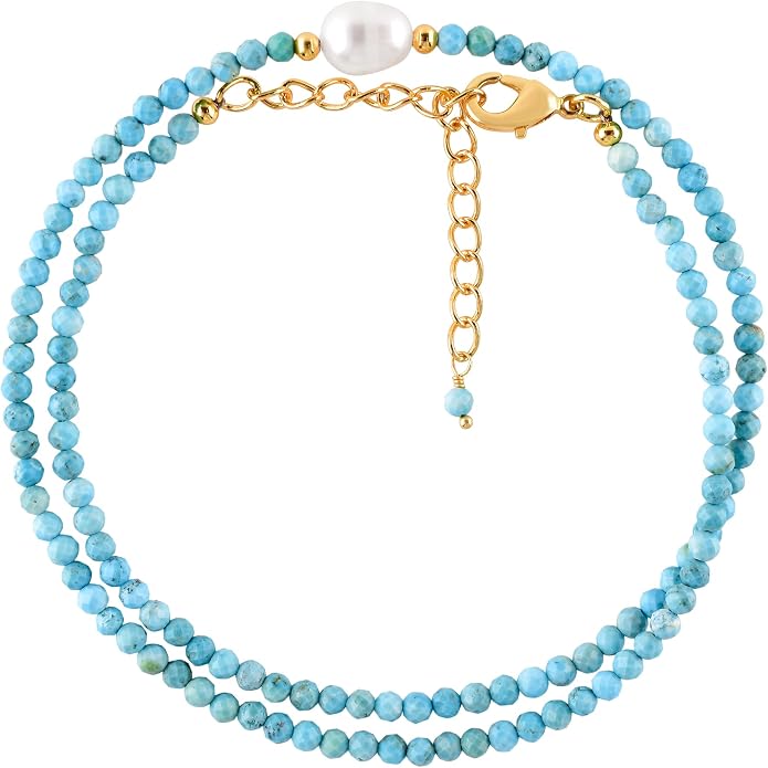 InfinityGemsArt Gemstone Gold Necklace For Women, Birthstone Natural Crystal Stone With Freshwater Pearl Beaded Jewelry, Gold Plated 18 Inch Chain