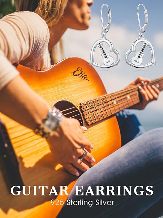 Midari Heart Dangle Earrings 925 Sterling Silver Leverback Drop Earrings Teacher Music Art Jewelry Gifts for Women Students Apple/Guitar/Palette/Note Design