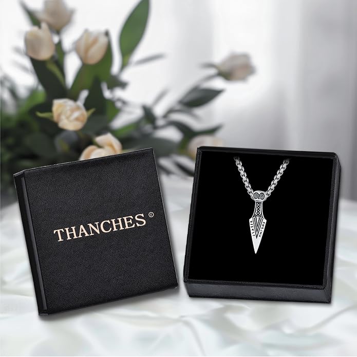Viking Arrowhead Necklace for Men and Women, 925 Sterling Silver Viking Necklace with Rune Gungnir Spear Arrow head Pendant Jewelry Gifts
