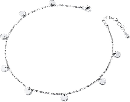 Anklet for Women S925 Sterling Silver Beach Style Foot Layered Adjustable Ankle Bracelet Disc Evil Eye Heart Infinity Bead Cross Jewelry