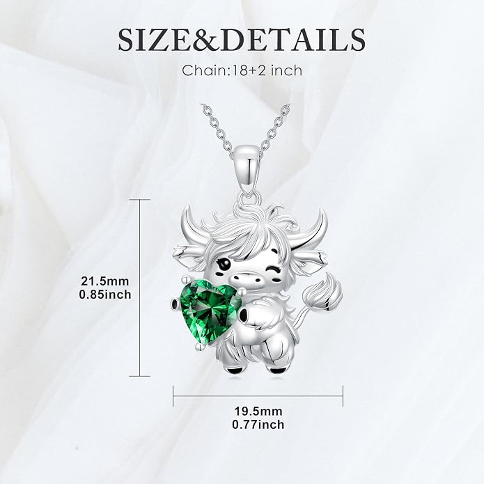 PELOVNY Teddy Bear Necklace for Women 925 Sterling Silver Bear/Highland Cow/Fox/Cat/Axolotl Birthstone Necklace Christmas Birthday Jewelry Gifts for Mom Daughter Wife Sister
