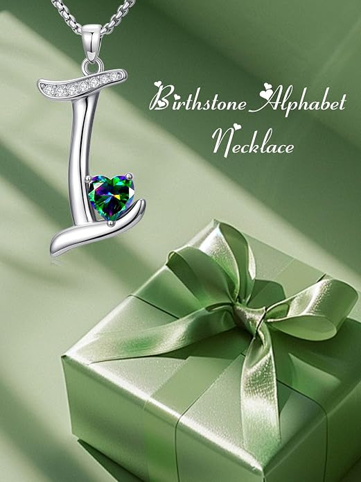 Birthday Gifts for Women Alphabet A to Z Initial Birthstone Pendant Necklaces for Women - 18k White Gold Plated Personalized Name Jewelry Anniversary Graduation Gifts for Wife Her Daughter Girlfriend(with Gift Box)