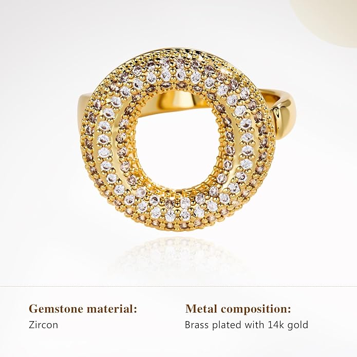 Cicy Bell Initial Rings for Women 14k Gold Plated Cubic Zirconia Delicate Letter Chunky Statement Open Rings Gifts for Her