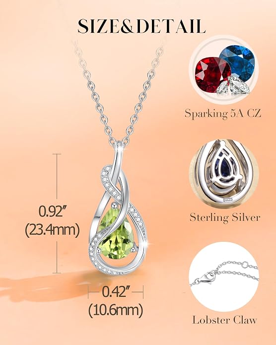 FANCIME TimelessTie Birthstone Necklace for Women White Gold Plated Sterling Silver Ribbon Design Jewelry Knot Pendant Fine Jewelry Gemstone Anniversary Birthday Graduation Mothers Day Gifts for Women Wife Mother Her