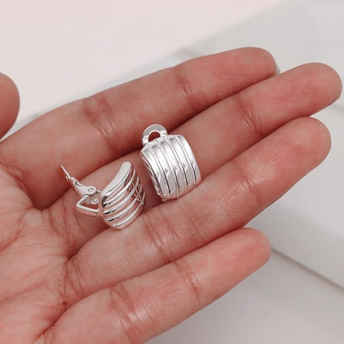 LeCalla 925 Sterling Silver Small Medium Clip On Earrings Non-Pierced Clip-On Stud Earring for Teen Women