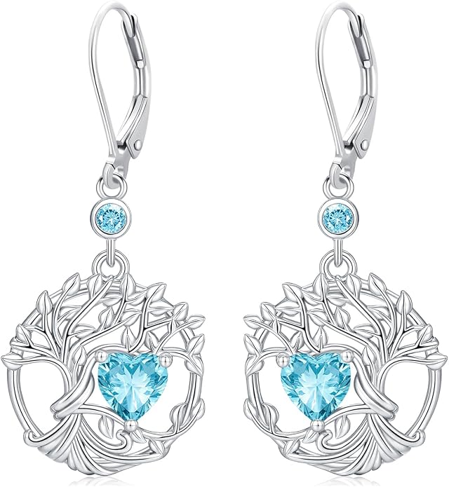 Odinstone 925 Sterling Silver Earrings Tree of Life Teardrop Moonstone Dangle Drop Leverback Earrings for Women