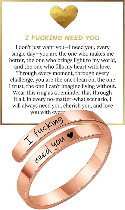 I Fcking Love You Ring, Stainless Steel Engraved Inspirational Words Heart Open Adults Women Vintage Promise Rings Lover Wife Jewelry