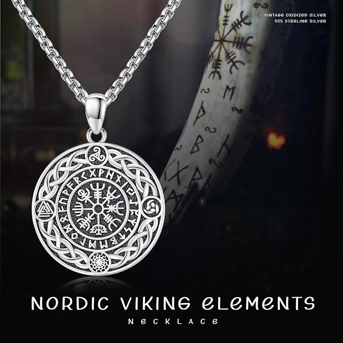 Celtic Knot Necklace 925 Sterling Silver Raven/Compass/Triquetral/Pentagram Celtic Viking Pendant Egyptian Jewelry Gifts for Men
