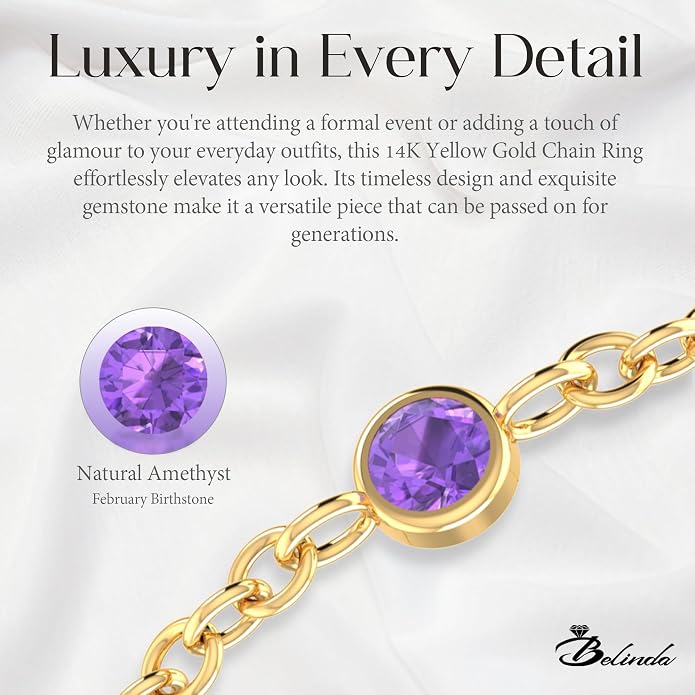 14k Gold Chain Rings for Women with Natural 2.2mm Birthstone, Women's Statement Rings, Chain Rings