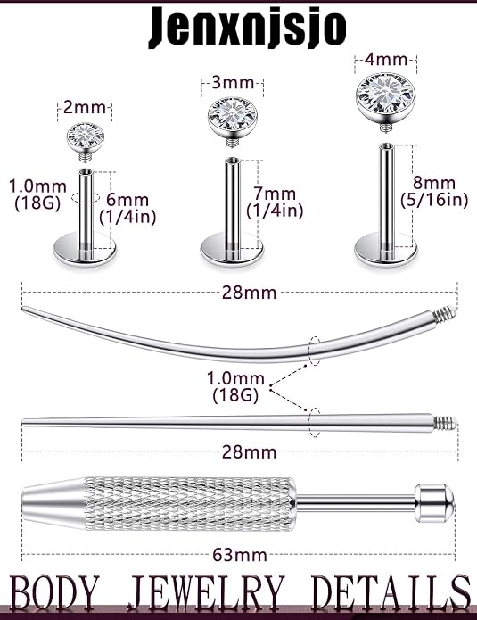 Jenxnjsjo F136 Titanium 20/18/16g Earrings Nose Lip Rings Studs Labret Medusa Tragus Helix Conch Cartilage Piercing Jewelry for Women