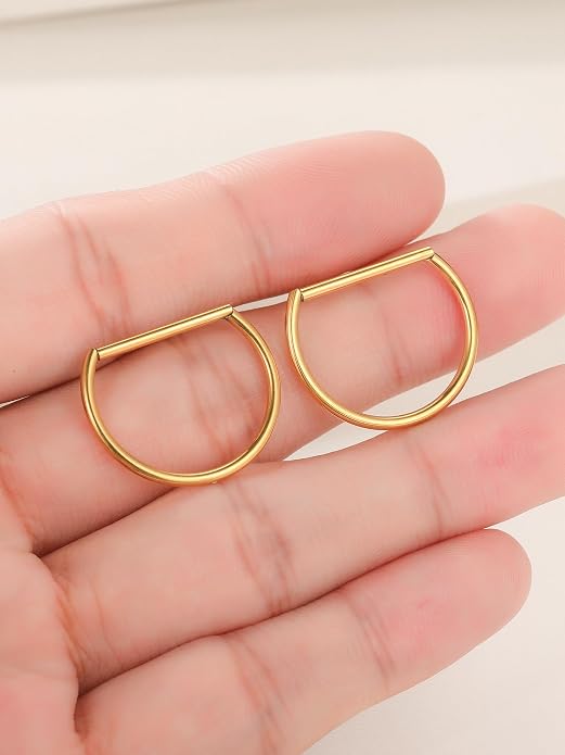 Oveta Titanium D Shaped Nipple Rings 14G for Nipple Piercing Jewelry Higned Segment Clicker Ring Hoops 11mm 12mm 14mm for Women Men, Silver Gold Black, 2PCS