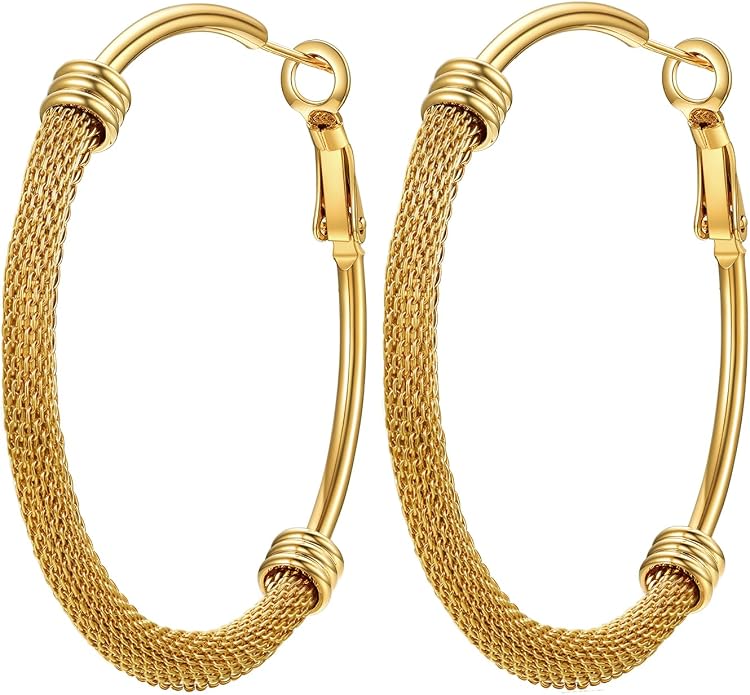 PROSTEEL 30/40/60/80/100mm Chunky Hoop Earrings For Women Gold Plated/Black Stainless Steel Hoops Earrings Statement Jewelry