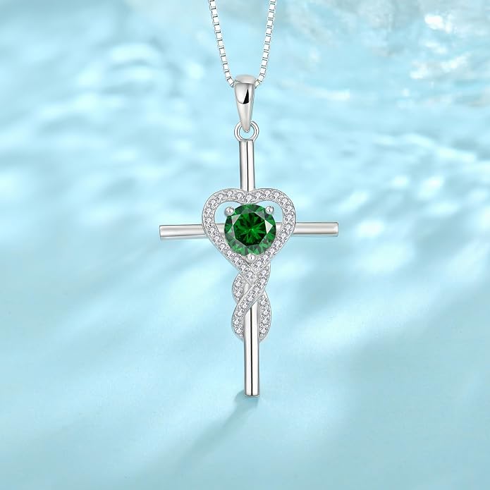 Cross Necklace for Women 925 Sterling Silver Infinity Birthstone Pendant Necklace Religious Christian Jewelry Gifts Wife Mom Her