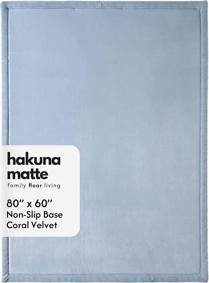 Hakuna Matte CloudSoft Baby Play Mat for Floor 60" x 80" Blue | Coral Velvethigh-density foam Rug for Crawling & Cozy Play – Non-Slip, Water-Resistant, Easy-CareTummy Time Mat