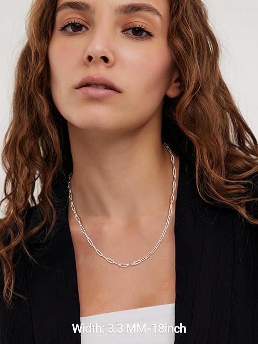 PROSILVER 925 Sterling Silver Paperclip Chain Necklace for Women Jewelry, with Gold/Rose Gold Plated, W: 1.7mm/3.3mm, L: 14"/16"/18"/20"/22"/24", Adjustable, Come with Box