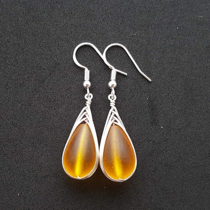 Handmade Sea Glass Earrings, Hawaiian Jewelry, Wire Braided Earrings Teardrop Earrings, Beach Jewelry Sea Glass Jewelry For Women Birthday Gift