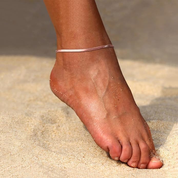 FOCALOOK 14K Gold Plated Anklets for Women Waterproof Plus Size Ankle Bracelet 8.5-10.5 Inch Adjustable Mariner/Figaro/Flat Snake/Cuban Link Chain Anklet Jewelry for Summer Beach Holiday