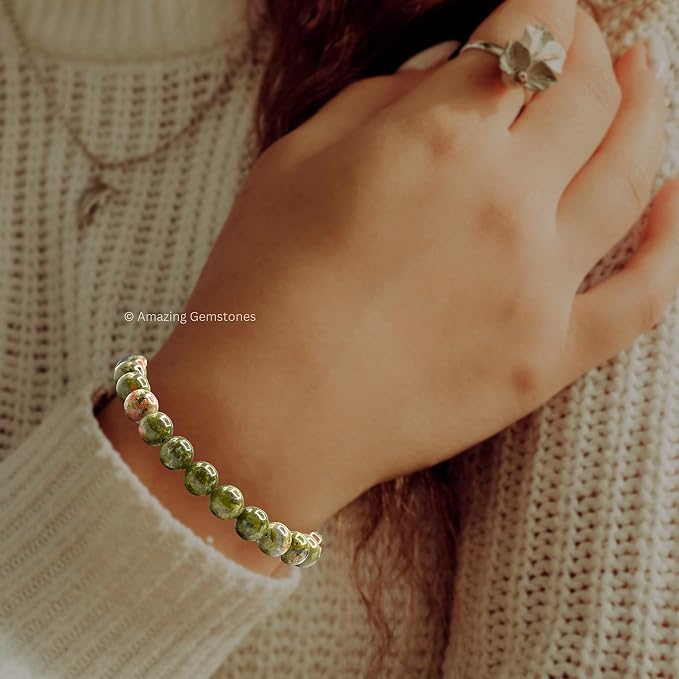 Amazing Gemstone Unakite Bracelet for Women Men's Gifts - Protection Healing Crystal Bracelet - 8mm Gemstone Beaded Adjustable Bracelet