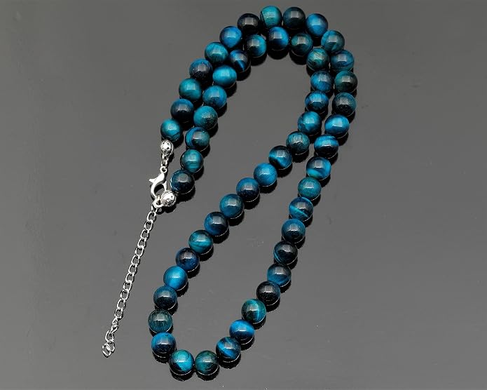 Natural Gemstone Beaded Choker Necklace | 8mm Handmade Adjustable Jewelry for Men & Women | Chakra Balancing Crystal Necklace | Spiritual Gift | Macrame Cord with Extender