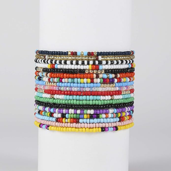 XIJIN 8Pcs Handmade Beaded Anklets for Women Boho Colorful Beads Ankle Bracelets Adjustable Foot Anklet Set