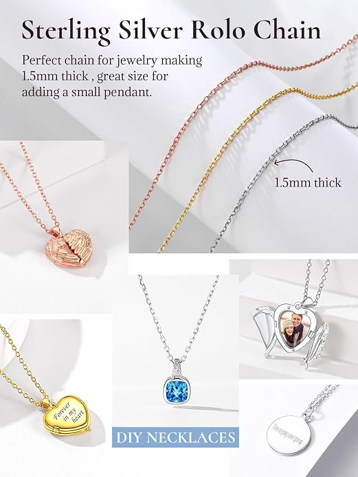 SILVERCUTE 925 Sterling Silver Necklace for Women,1mm/1.3mm/1.5mm/1.6mm Thin Silver Cable Chain/Box Chain/Rope Chain Necklace with Extension Chain,18/20/22/24/26/28/30 Inch