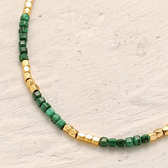 MYEARS Women Beaded Choker Necklace Gemstone 14K Gold Plated Simple Dainty Handmade Chain Everyday Trendy Jewelry