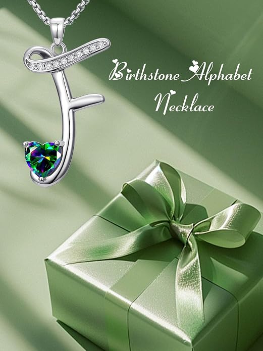 Birthday Gifts for Women Alphabet A to Z Initial Birthstone Pendant Necklaces for Women - 18k White Gold Plated Personalized Name Jewelry Anniversary Graduation Gifts for Wife Her Daughter Girlfriend(with Gift Box)
