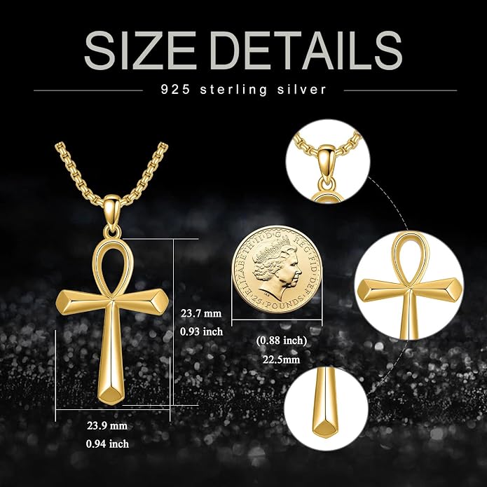 KXJ S925 Sterling Silver Black Cross/Best Dad/Baseball Bat/Silver Cross/Ankh Cross/Crucifix with 22+2 Inches Stainless Steel Rolo Chain Cross Necklace for Men Women Christian Religious Jewelry Gifts
