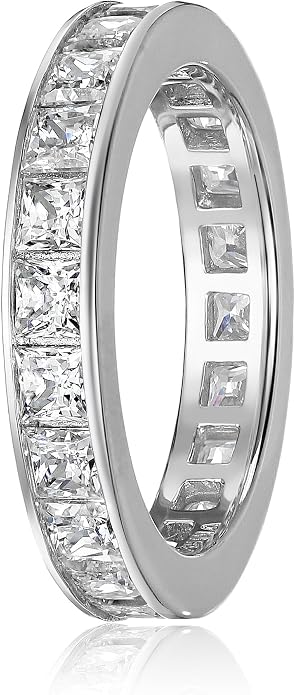 Amazon Essentials Platinum-Plated Sterling Silver Infinite Elements Cubic Zirconia Channel Princess-Cut All-Around Band Ring