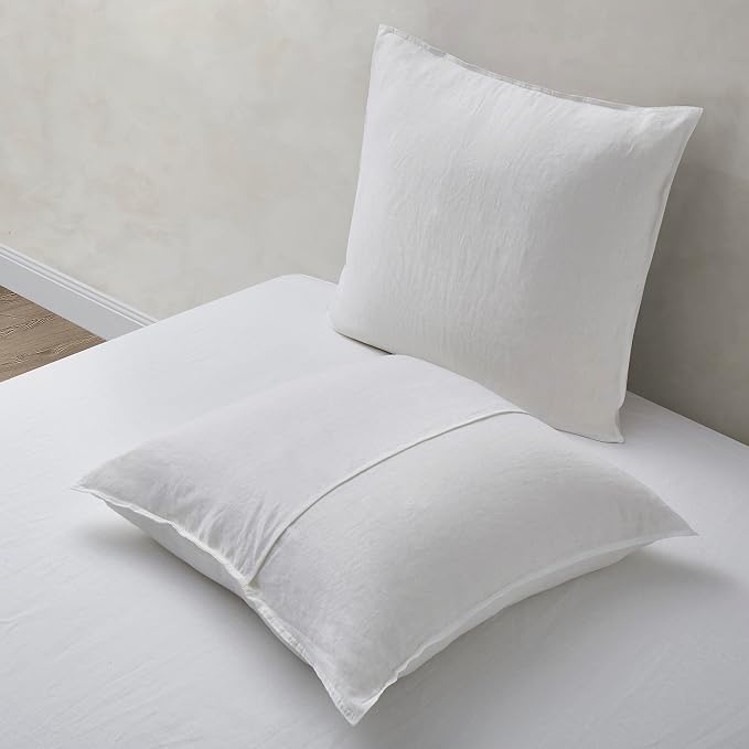ATLINIA Linen Pillow Cases Euro Sham - 26 x 26 Inch Bed Pillow Protector Cover Set of 2 Bedding Cooling Neutral Pillowcase Shams White
