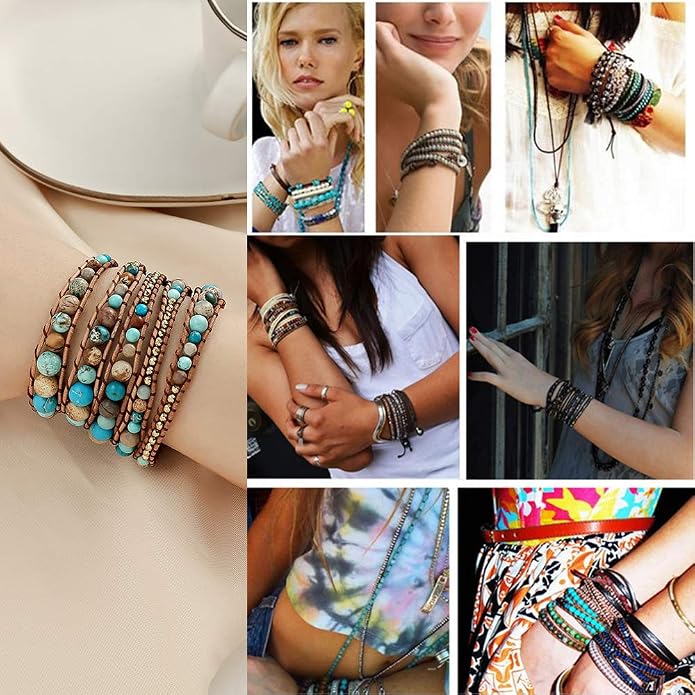 Plumiss Women Boho Handmade Natural Stone Crystal Leather Bead Wrap Bracelets Collection