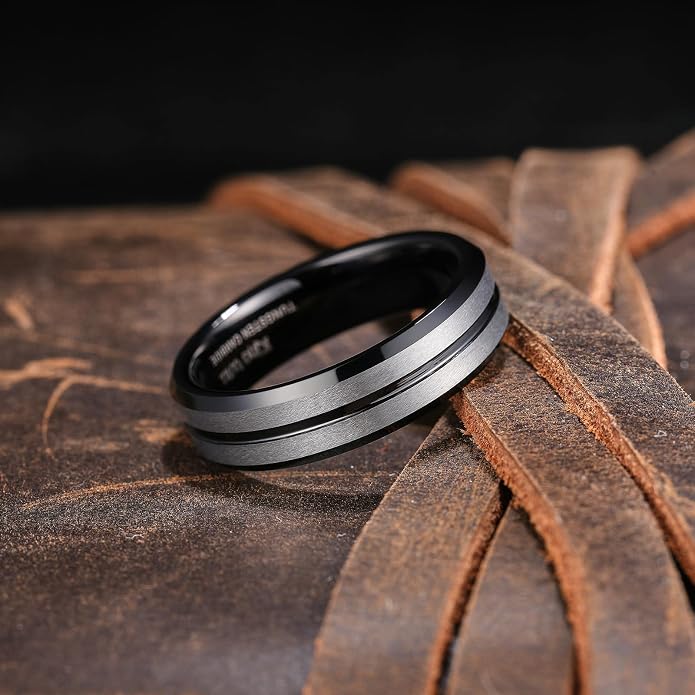 King Will Tungsten Carbide Wedding Band for Men Women-6/8/10mm Width Multicolor Available with Grooved Center Wedding Ring Suitable for Work, Gym Comfort Fit Size 4-16