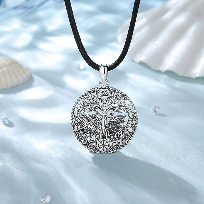 Vito 925 Sterling Silver Viking Necklace for Women Men, Viking Dragon/Wolf/Horse/Tree of Life Pendant Norse Amulet Nordic Jewelry for Men