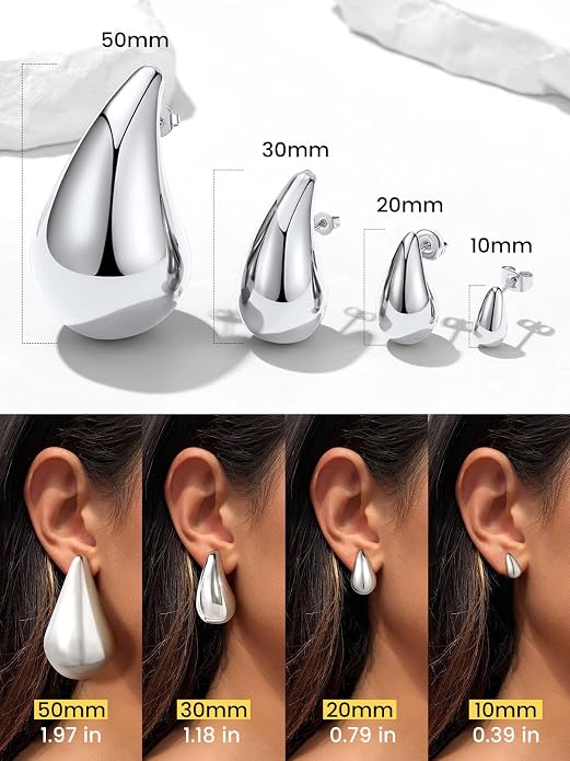 KeyStyle Chunky Gold Hoop Earrings for Women Trendy, Stainless Steel TearDrop Hoops Earring, Lightweight Water Drop Ear Jewerly