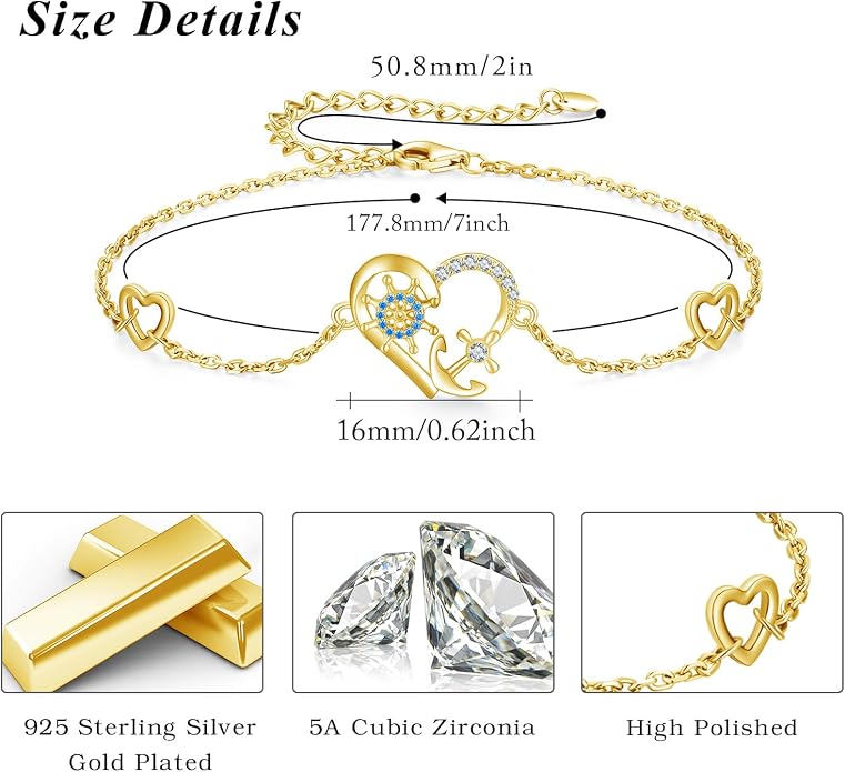 MEDWISE Multicolor Anchor Bracelets 925 Sterling Silver Anchor Jewelry Nautical Adjustable Bracelets Navy Wife Jewelry Gifts for Women Daughter Christmas Gifts 2025