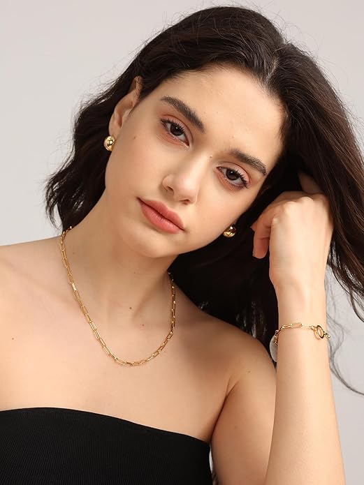 FRUMOS Gold Plated Necklace for Women, Dainty Layered Chain Necklace, Fashion Jewelry for Daily Wear