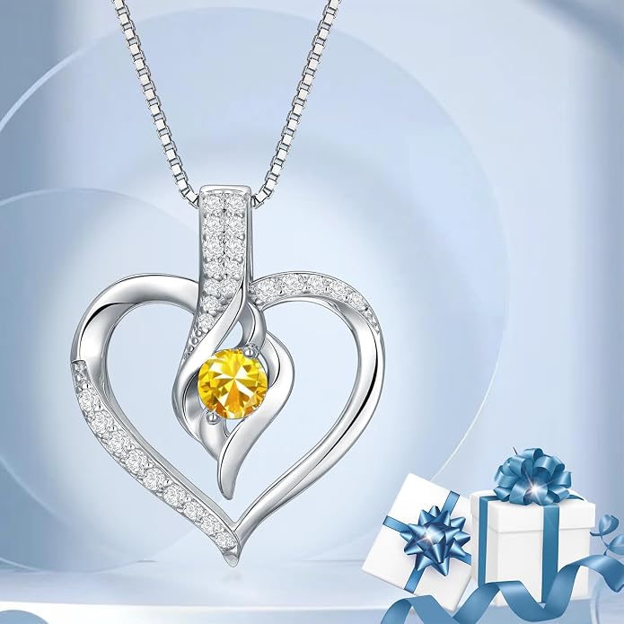 Birthstone Necklace Gifts for Women, 18K Gold-plated Sterling Silver Love Heart Necklace Durable Box Chain Women Jewelry Gifts for Her 20"
