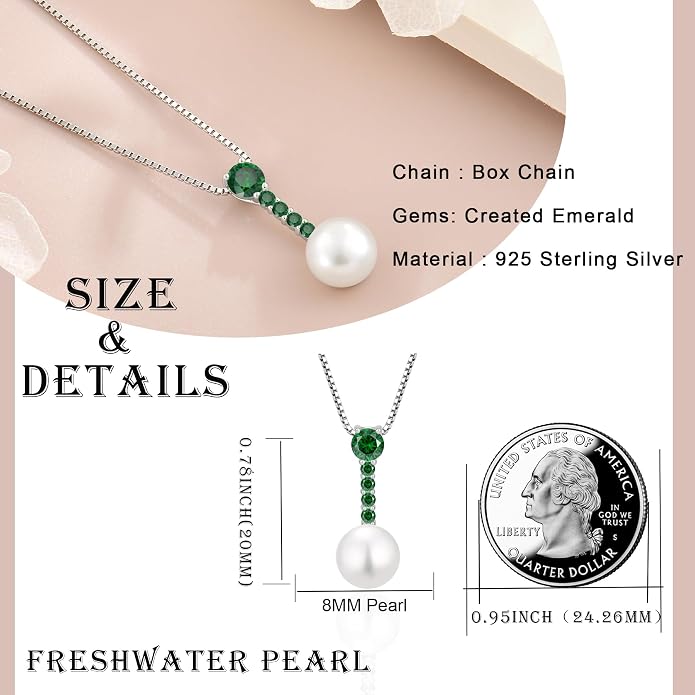 Pearl Necklace for Women, 925 Sterling Silver Dainty Round Freshwater Pearl with 5A Zircon Pendant Ideal Birthstone Jewelry Gifts for Her