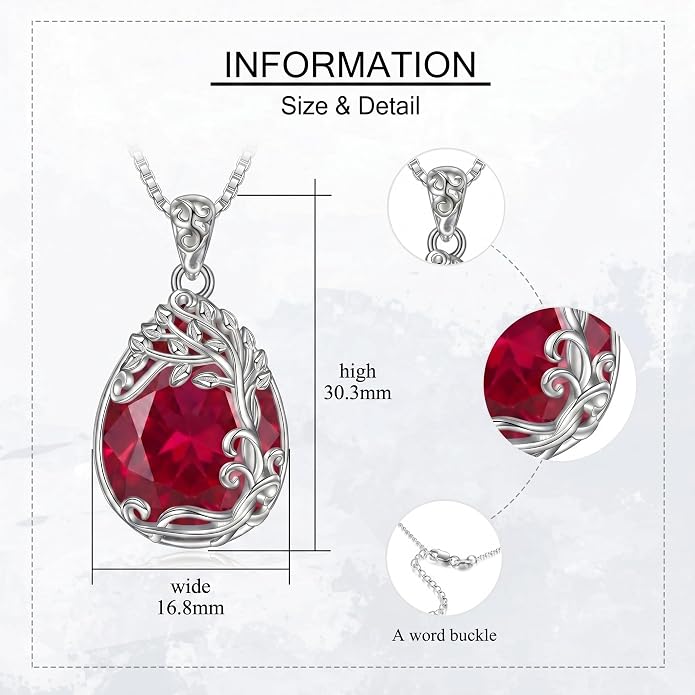 Teardrop Moonstone Necklace for Women Tree of Life/Filigree Birthstone Pendant Necklace Jewelry