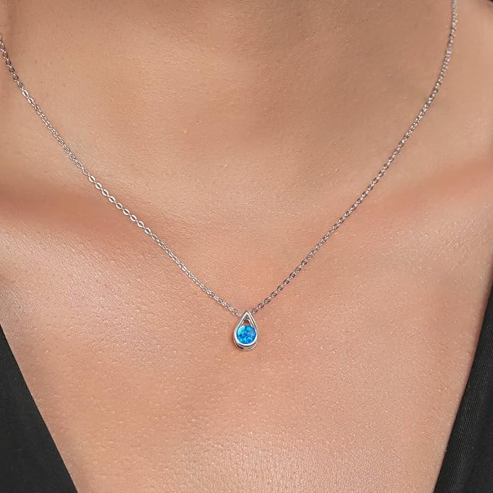 Gem Stone King Teardrop Pendant Necklace For Women | 5MM Round Gemstone Birthstone | 925 Sterling Silver | With 18 Inch Silver Chain | Fine Jewelry Gift for Her Mom Women Wife