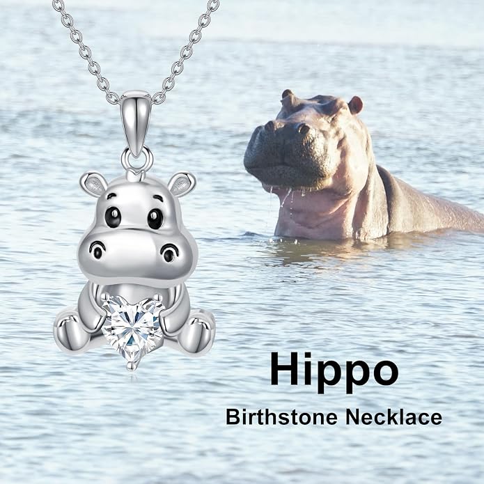 PROESS Animal Birthstone Necklace 925 Sterling Silver Otter/Axolotl/Hippo/Elephant/Dachshund/Monkey/Red Panda Pendant Necklace Animal Birthstone Jewelry Gifts for Women